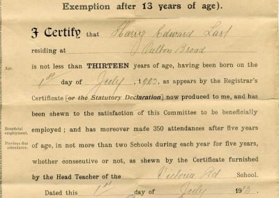 Harry Last's Labour Certificate